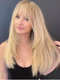 Lange Rechte Gelaagde Blonde Lace Front Menselijk Haar Pruiken