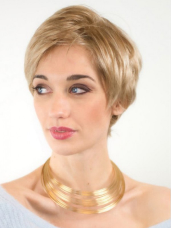 Prachtige Korte Blonde Synthetische Rechte Lace Front Pruiken