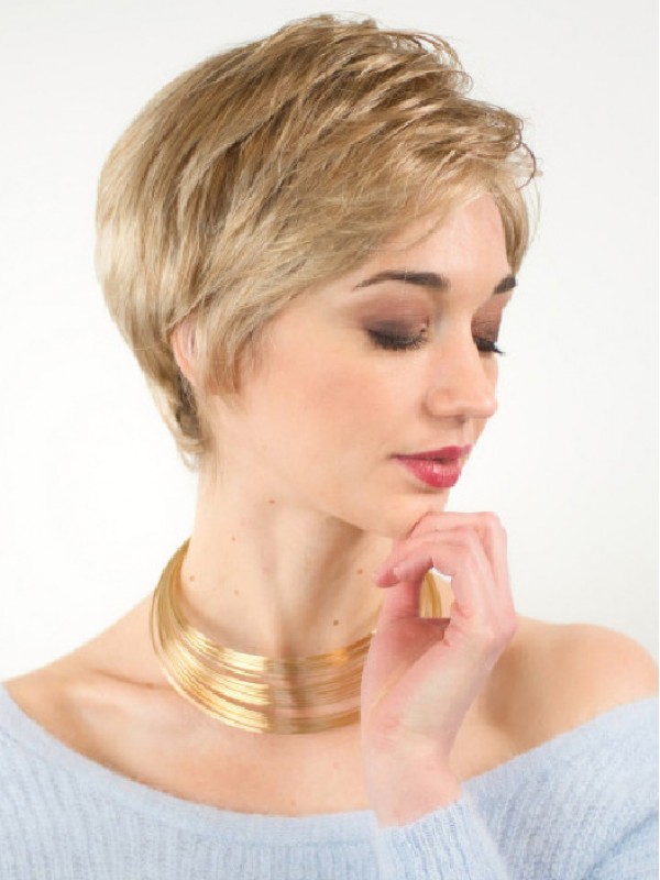 Prachtige Korte Blonde Synthetische Rechte Lace Front Pruiken