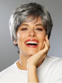 Hoge Kwaliteit Grijze Lace Front Synthetische Rechte Pruiken