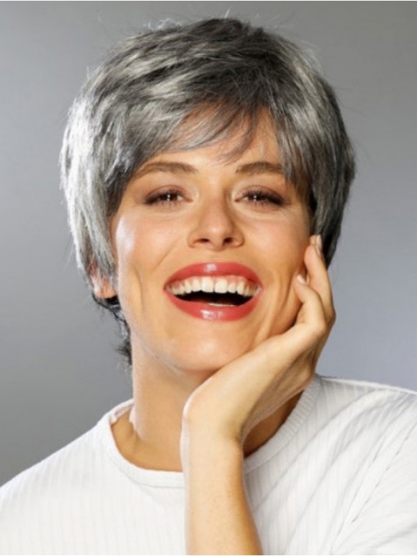 Hoge Kwaliteit Grijze Lace Front Synthetische Rechte Pruiken