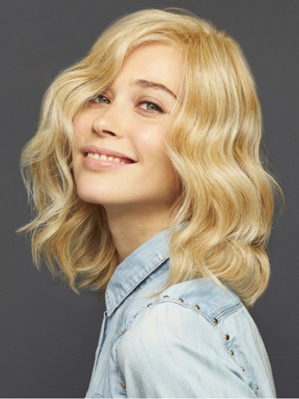 Schouderlange Golvende Blonde Synthetische Kaploze Pruik