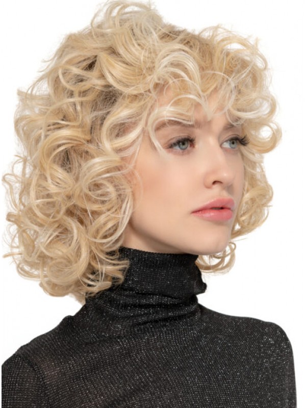 Schouderlengte Lace Front Blonde Synthetische Krullende Pruiken