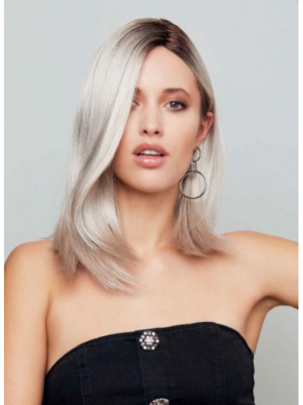 Grijze Pruiken Synthetische 14" Rechte Lace Front Pruiken