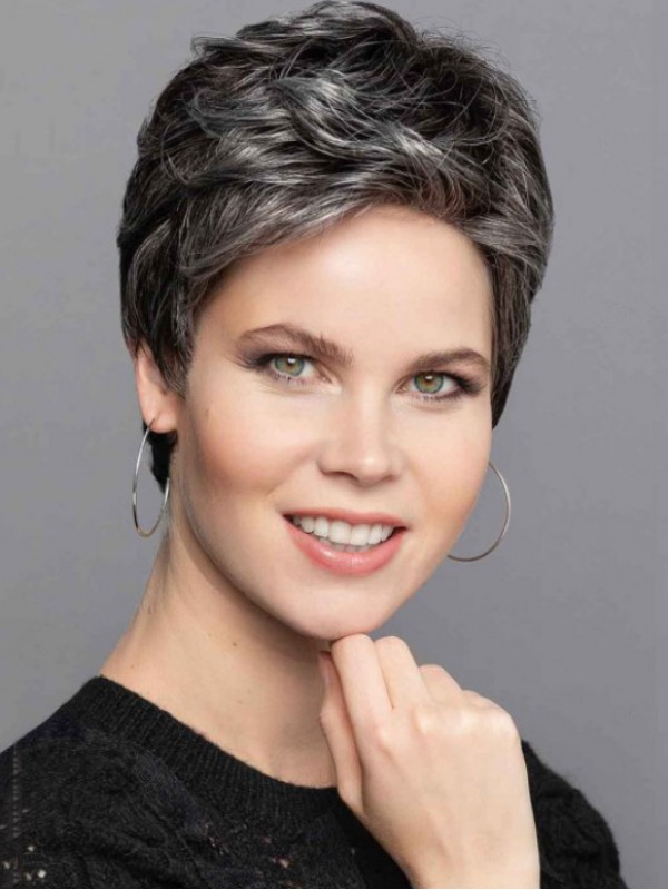 Korte Lace Front Pruiken Grijze 6" Zilveren Rechte Pruiken
