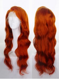 Lange Heldere Gember Synthetische Lace Front Pruik