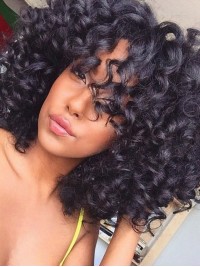 14 "Krullende Halflange Natuurlijke Zwarte 360 Lace Remy Menselijk Haar Pruiken