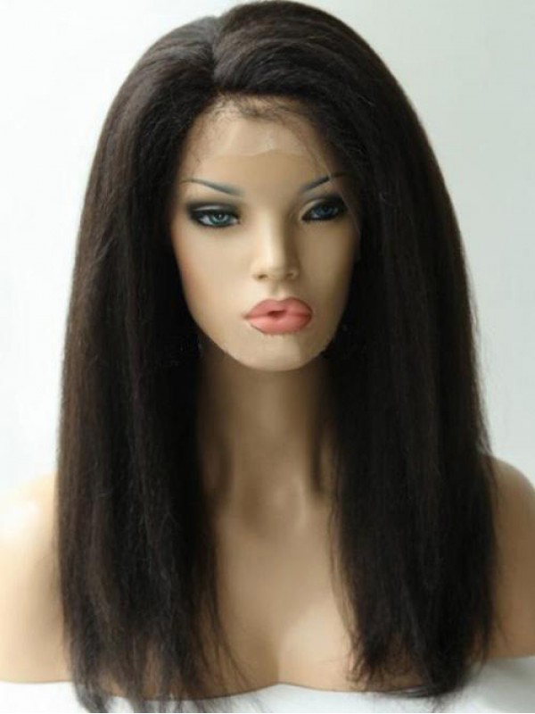 Lange Kinky Rechte 360 Kanten Frontale Pruik 14 Inches