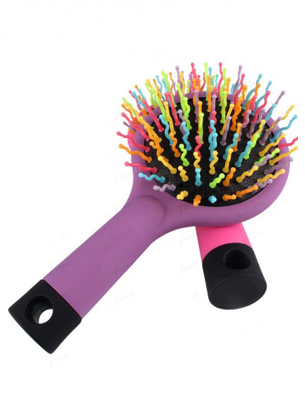 Rainbow Purple Brush Perm Wave Rechte Schoonheidskam Met Spiegel