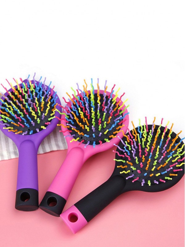 Rainbow Purple Brush Perm Wave Rechte Schoonheidskam Met Spiegel