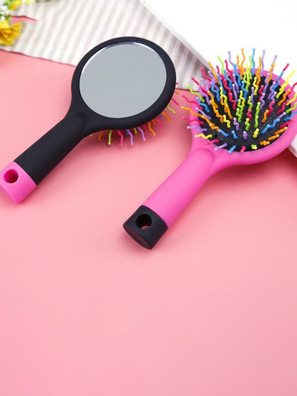 Rainbow Purple Brush Perm Wave Rechte Schoonheidskam Met Spiegel