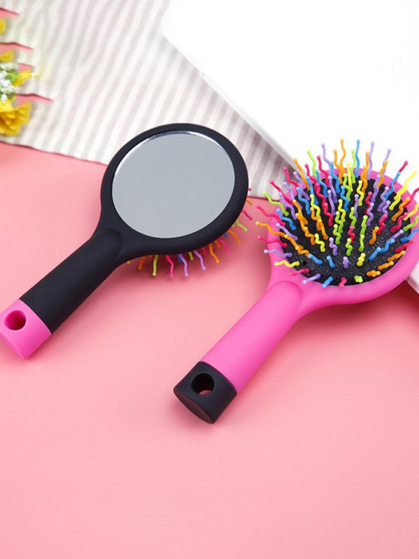 Rainbow Brush Perm Wave Rechte Schoonheidskam Met Spiegel
