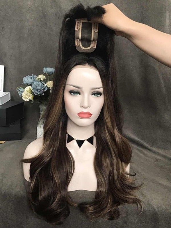 5 "* 2,75" Full Mono Remy Human Hair Topper Met Pony