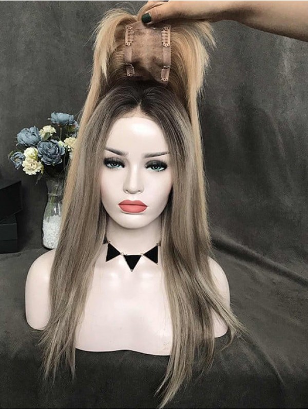 5 "* 2,75" Full Mono Remy Human Hair Topper Met Pony