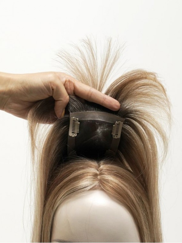 5 "* 2,75" Full Mono Remy Human Hair Topper Met Pony
