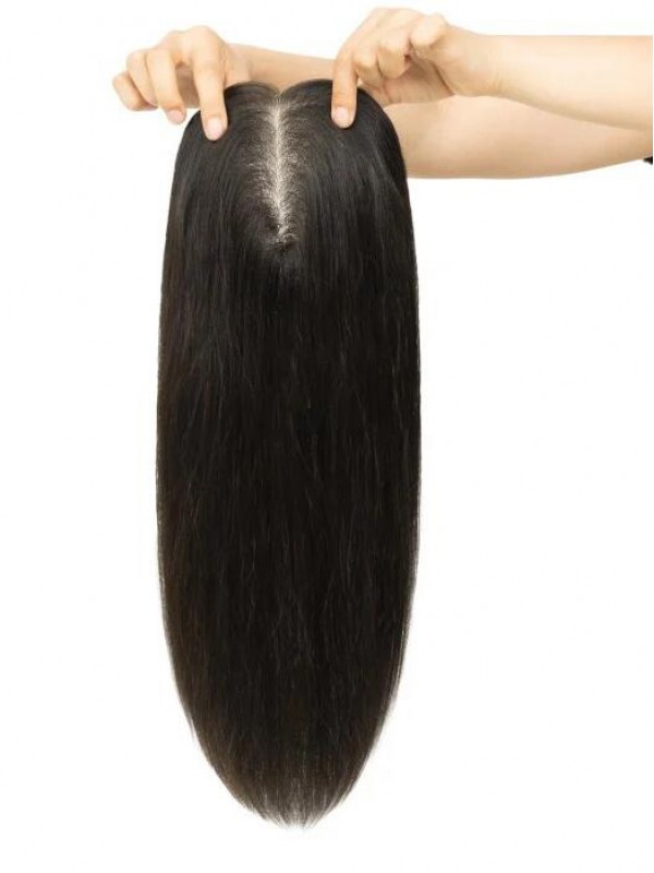 5 "* 2,75" Full Mono Remy Human Hair Topper Met Pony