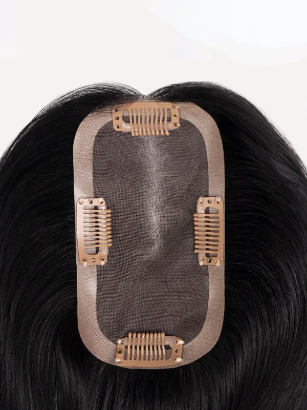 5 "* 2,75" Full Mono Remy Human Hair Topper Met Pony