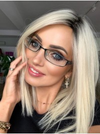 Rechte Ombre Blonde Pruik Van Echt Haar Zonder Pony
