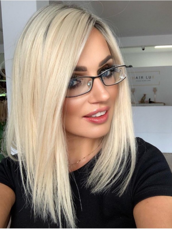 Rechte Ombre Blonde Pruik Van Echt Haar Zonder Pony