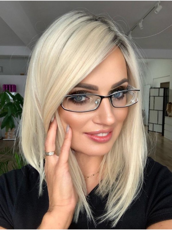 Rechte Ombre Blonde Pruik Van Echt Haar Zonder Pony