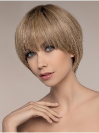 Korte Blonde 100% Met De Hand Gebonden Steil Pruiken Van Echt Haar