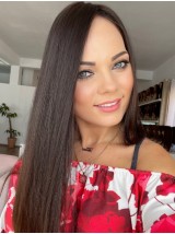 22 "Vrouwelijk Bruin Steil Mensenhaar Zonder Pony Pruiken
