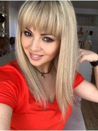 Met Pony Blond Steil 16 "Mensenhaar Pruiken Kopen
