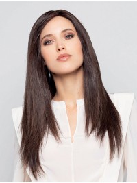 Bruine Lange 100% Met De Hand Gebonden, Recht Zonder Pony Comfortabele Pruiken Van Echt Haar