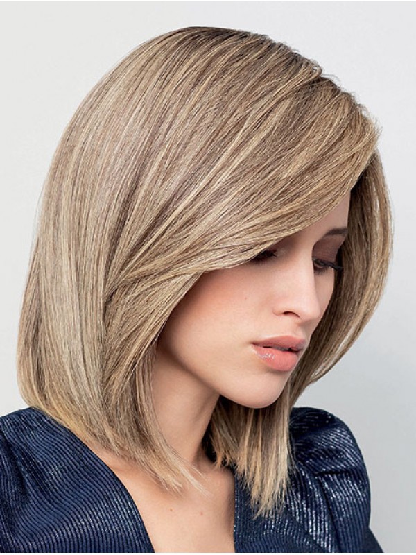 Recht Kinlengte Blond Met Highlights 30 Cm 100% Handgebonden Remy Mensenhaar Beste Bob Pruiken