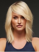 Blonde 30 Cm Golvende, Monofilament Gelaagde Pruiken Van Echt Haar
