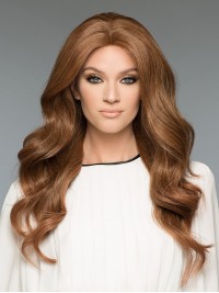 Bruine 20-Inch Golvende Lange 100% Handgebonden Pruiken Van Echt Haar Zonder Pony