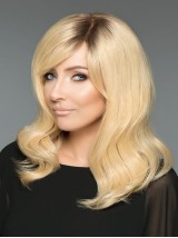 Blonde 16-Inch Golvende Schouderlengte 100% Handgebonden Pruiken Van Echt Haar Zonder Pony