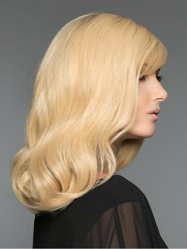 Blonde 16-Inch Golvende Schouderlengte 100% Handgebonden Pruiken Van Echt Haar Zonder Pony