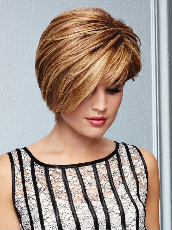 Ombre/2 Tone 8" Rechte Korte 100% Handgebonden Gelaagde Menselijke Haarpruiken