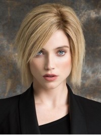 Blonde 9-Inch Rechte Kinlengte 100% Handgebonden Pruiken Van Echt Haar