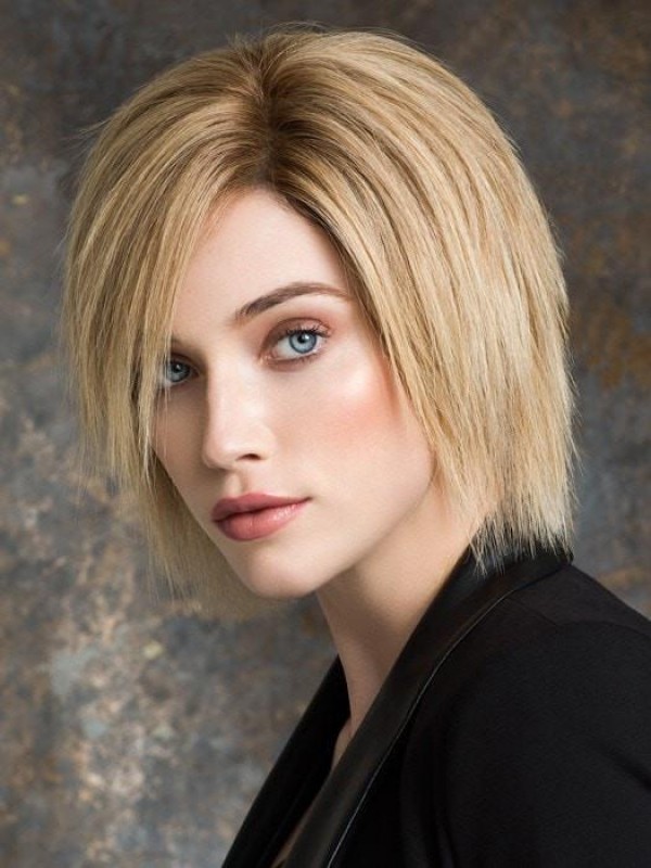 Blonde 9-Inch Rechte Kinlengte 100% Handgebonden Pruiken Van Echt Haar