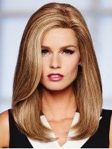 Blonde 16-Inch Rechte Lange Monofilament Met Pony Pruiken Van Echt Haar