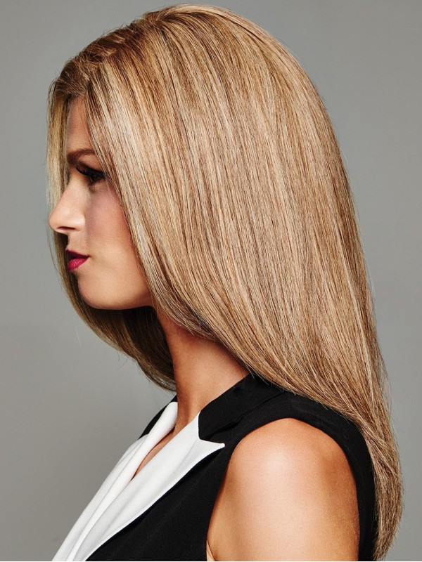 Blonde 16-Inch Rechte Lange Monofilament Met Pony Pruiken Van Echt Haar