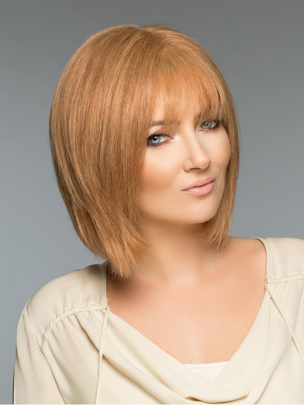 Blonde 30 Cm Rechte Kinlengte Monofilament Met Pony Pruiken Van Echt Haar