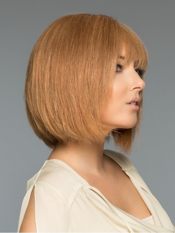 Blonde 30 Cm Rechte Kinlengte Monofilament Met Pony Pruiken Van Echt Haar