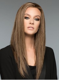 Blonde 18-Inch Rechte Lange 100% Handgebonden Pruiken Van Echt Haar Zonder Pony