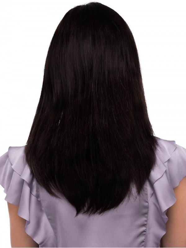 Zwarte 16-Inch Rechte Lange 100% Handgebonden Pruiken Van Echt Haar Met Pony