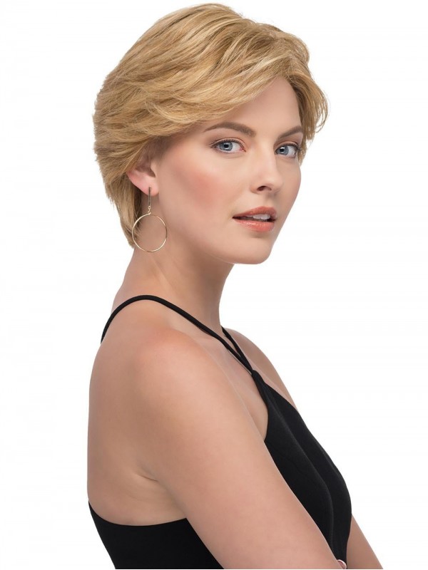 Blonde 6-Inch Rechte Korte Pruiken Van 100% Handgebonden Gelaagde Mensenhaar