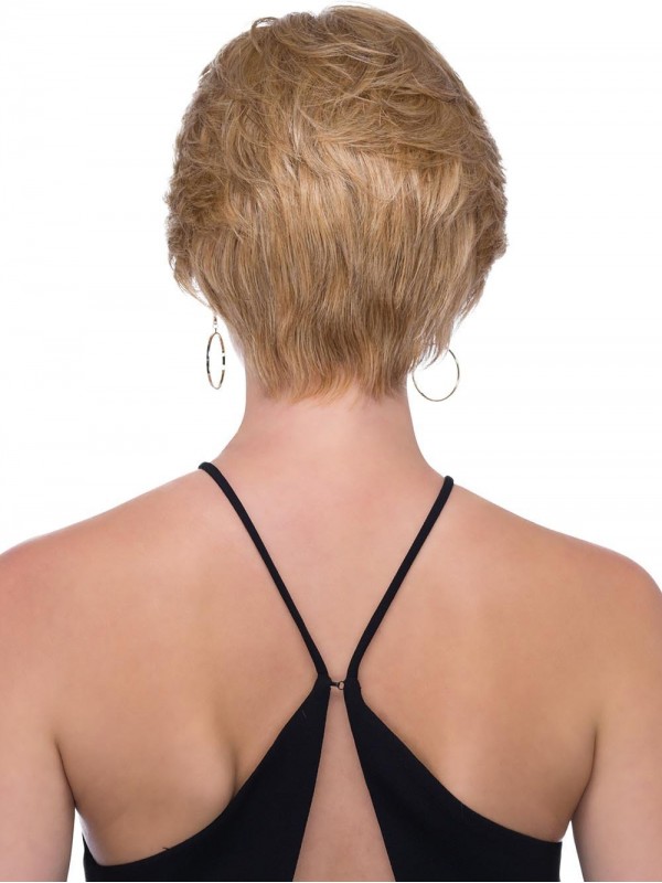 Blonde 6-Inch Rechte Korte Pruiken Van 100% Handgebonden Gelaagde Mensenhaar