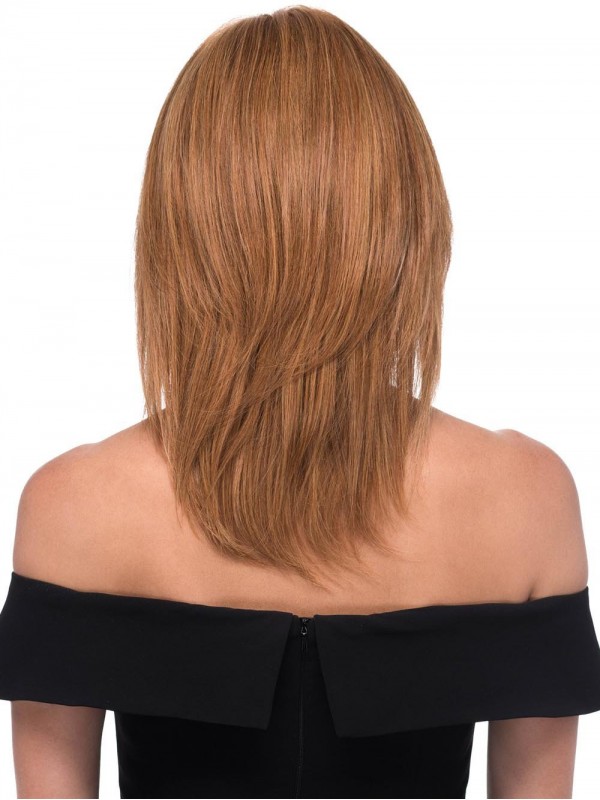 Blonde 30 Cm Rechte Kinlengte 100% Handgebonden Gelaagde Pruiken Van Echt Haar