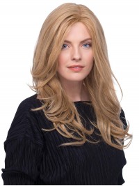 Blonde 17-Inch Golvend Lang 100% Handgebonden Pruiken Van Echt Haar