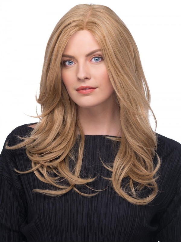 Blonde 17-Inch Golvend Lang 100% Handgebonden Pruiken Van Echt Haar