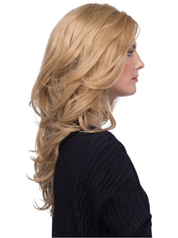 Blonde 17-Inch Golvend Lang 100% Handgebonden Pruiken Van Echt Haar