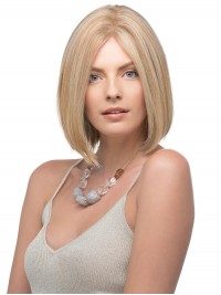 Blonde 30 Cm Rechte Kinlengte 100% Handgebonden Pruiken Van Echt Haar Zonder Pony