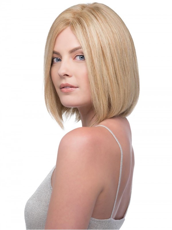Blonde 30 Cm Rechte Kinlengte 100% Handgebonden Pruiken Van Echt Haar Zonder Pony